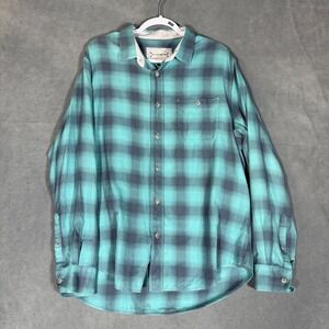 32 Bar Blues Plaid Button Down Shirt Mens Large Green Blue Cotton